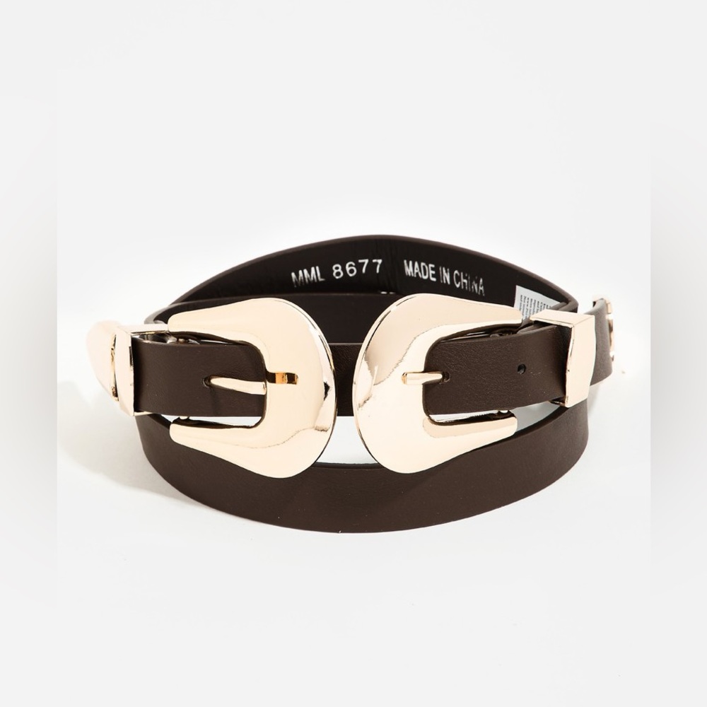 Elegant Brown Belt with Gold Buckles